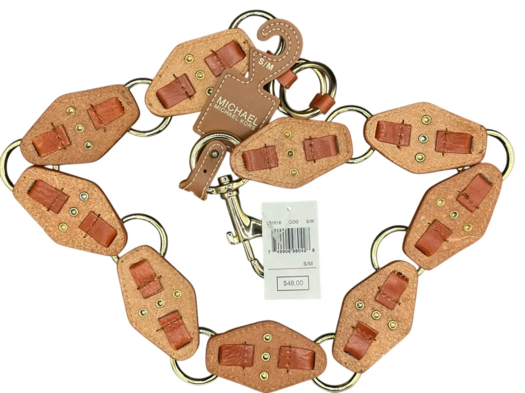 MICHAEL KORS Leather & Brass Belt Brown Gold Adjustable Size S-M Belt (Back)