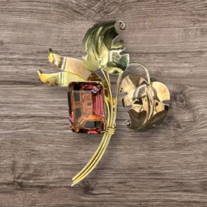 Vintage 1940's Flower Brooch with Topaz Glass